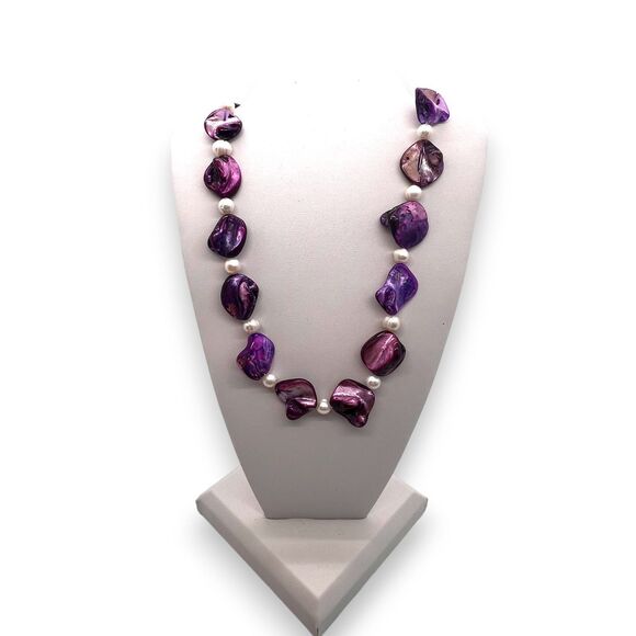 Teng Yue Beaded Necklace Natural Freshwater Pearls & Authentic Mother of Pearl - Picture 1 of 7